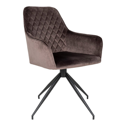 Chaise de salle à manger Harbo avec pivotement - Marron clair, Velours, Pieds en métal noir