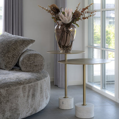 Brass & Marble Side Table - Modern Accent Table, 51x52cm