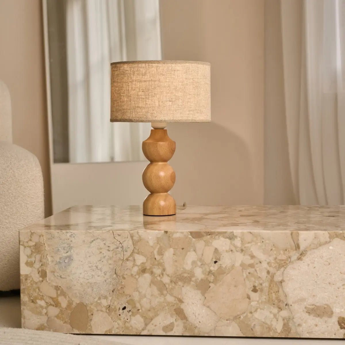 Oliver Light Brown Wooden Lamp | Linenmix Shade & Elegant Design