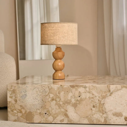 Oliver Light Brown Wooden Lamp | Linenmix Shade & Elegant Design