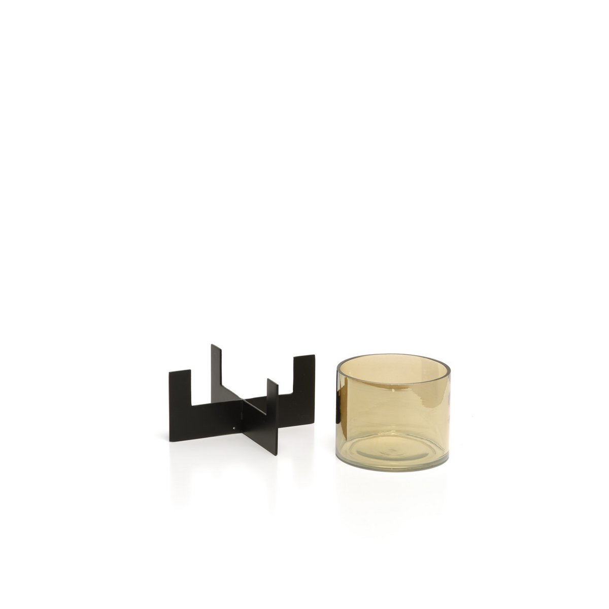 Glass Hurricane Candle Holder - Black Aluminum Base, Low
