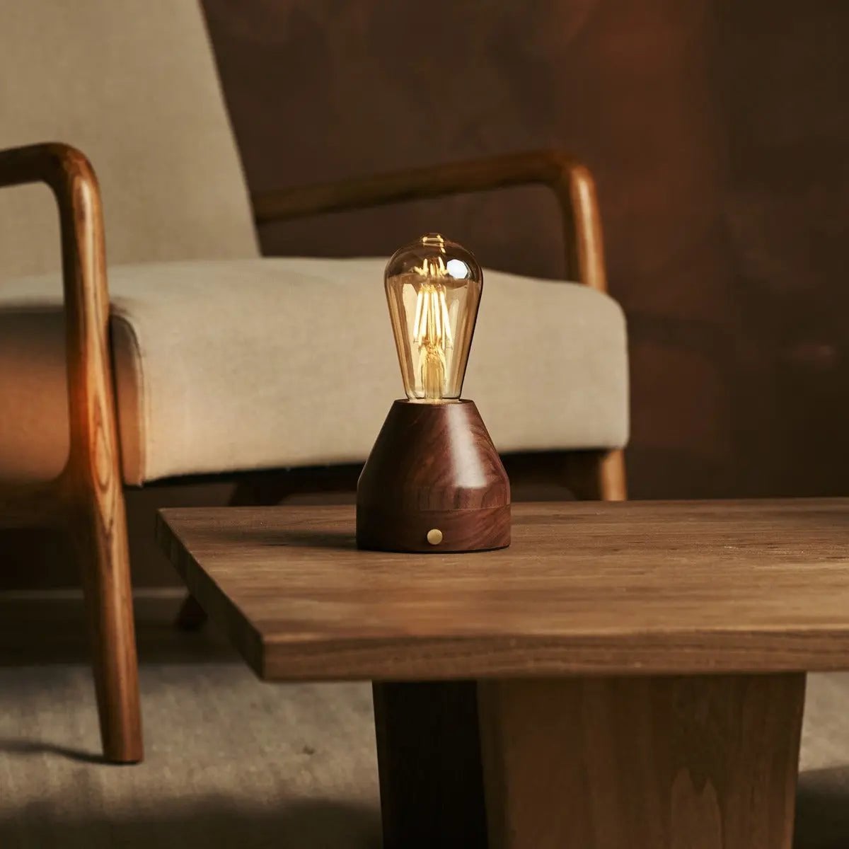 Zavi Walnut Rechargeable Table Lamp | LED, Cordless & 80-Hour Battery Life