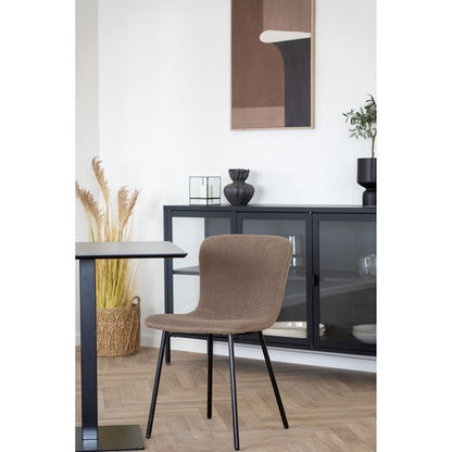 Dining Chairs Dark Brown Faux Fur - Modern Steel Leg Set, 48cm