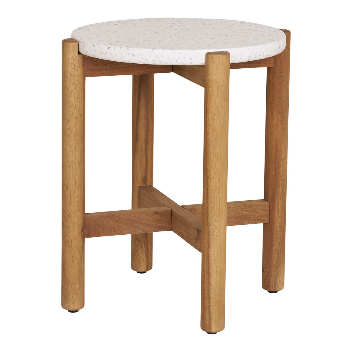 Terracina Side Table - Natural/White, Acacia/Terrazzo, ø37x46 cm