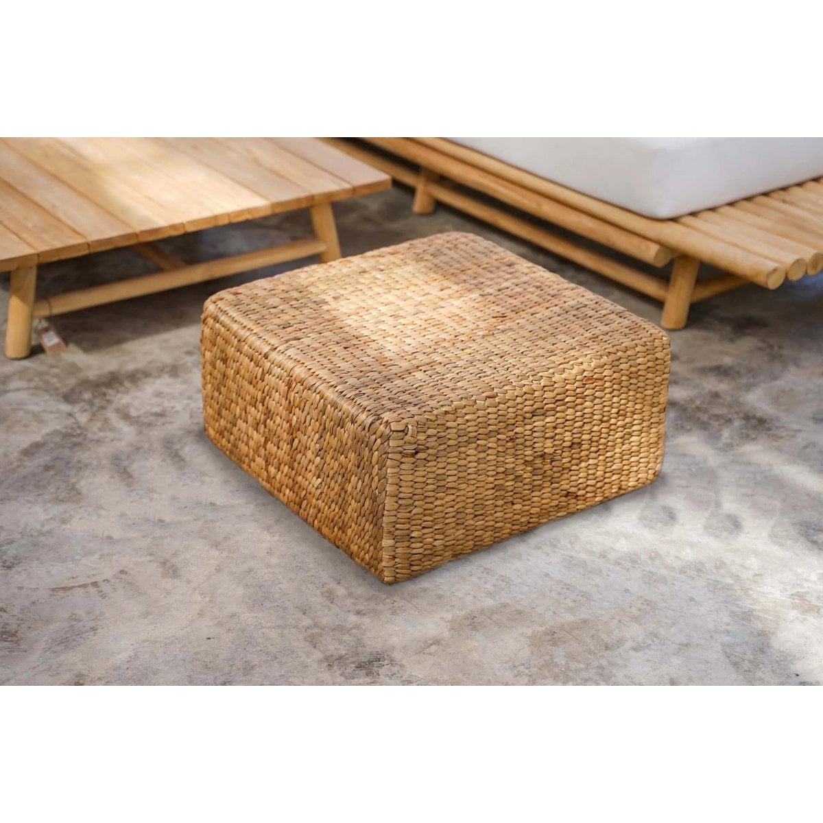 Natural Hyacinth Pouffe Square - Woven Ottoman, Medium
