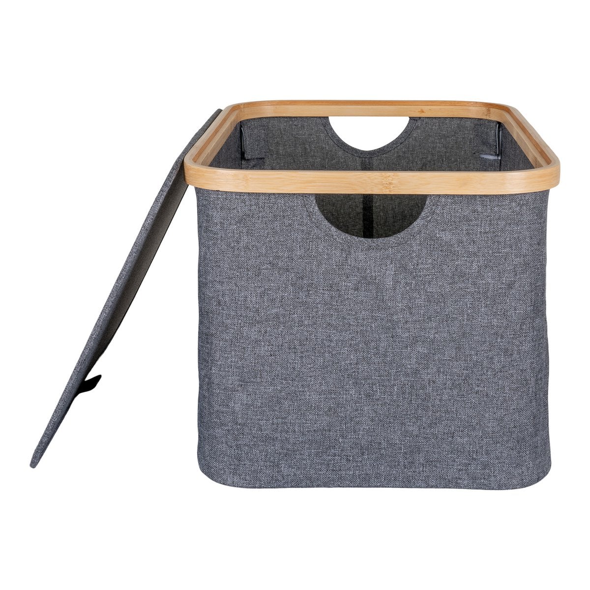 Bamboo Storage Basket - Dark Grey Polyester Box with Lid, 30x45x25 cm