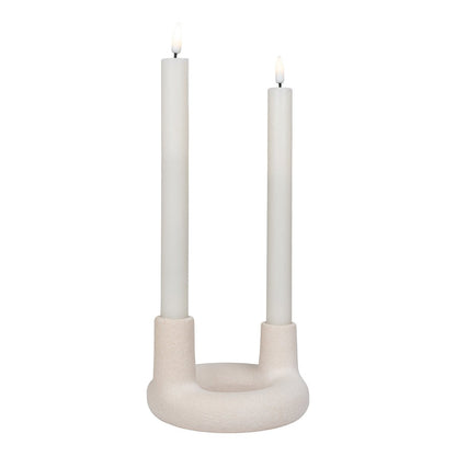 Ceramic Candle Holder - Beige Modern Candelabra - 13x8.5 cm