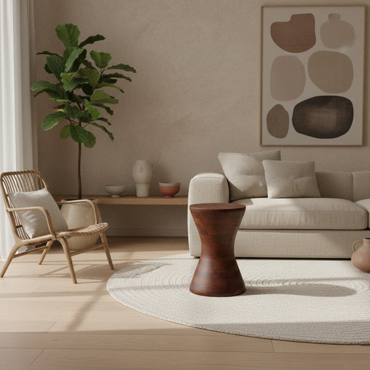 Mango Wood Stool Side Table – Natural Finish, Versatile Accent
