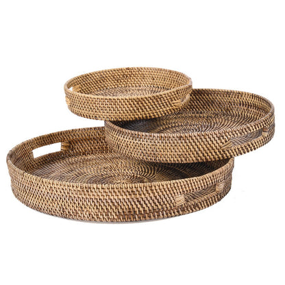 Rattan Serving Tray - Large Handwoven Tray - Natural Brown