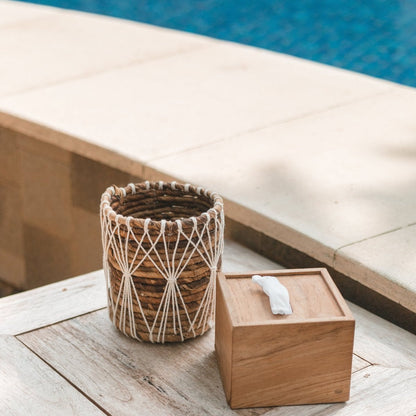 Banana Fibre Plant Basket – Handwoven Storage Basket with Macramé Detail