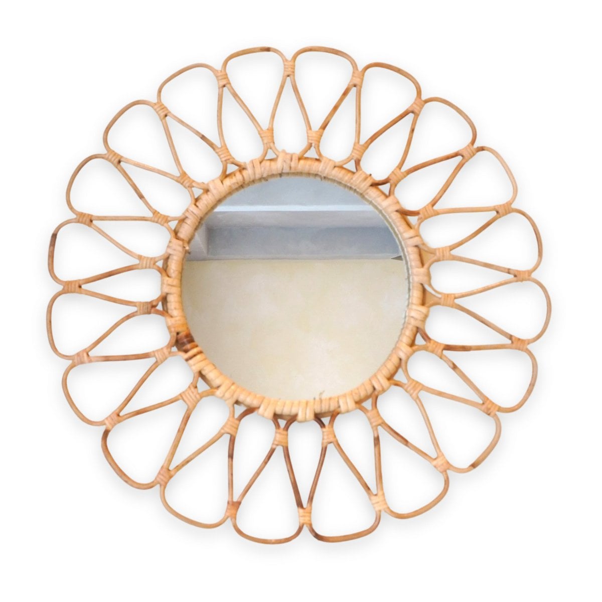 Rattan Wall Mirror - Round Boho Decorative Mirror Handmade 38 cm