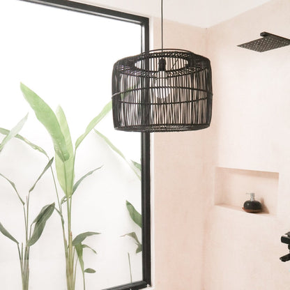 Lampshade Black Rattan Ceiling Lamp Pendant Handmade from Natural Fibres LIKU (2 sizes)
