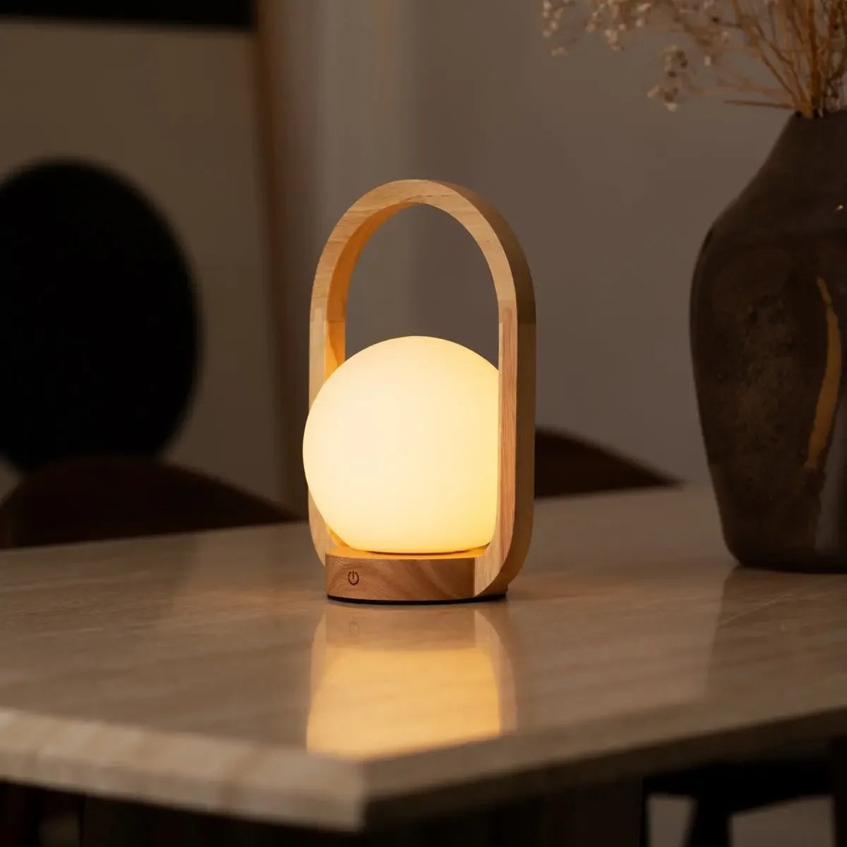Skye Light Brown Wooden Cordless Lamp | Rechargeable, Dimmable & 3 Light Modes