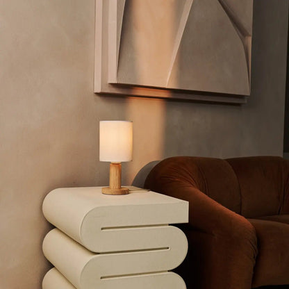 Fabric Table Lamp Light Brown Wood | Boris Bedside Reading Lamp