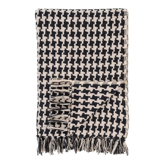 Cotton Blend Plaid Throw - Black and Beige, 130x180 cm