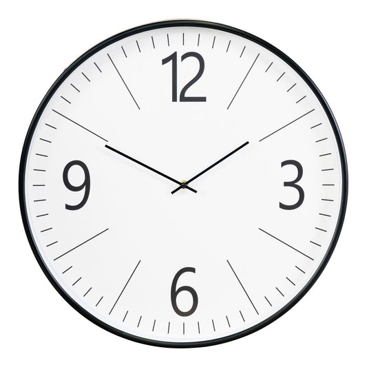 Black & White Wall Clock – Silent Glass & Plastic Clock, 51cm