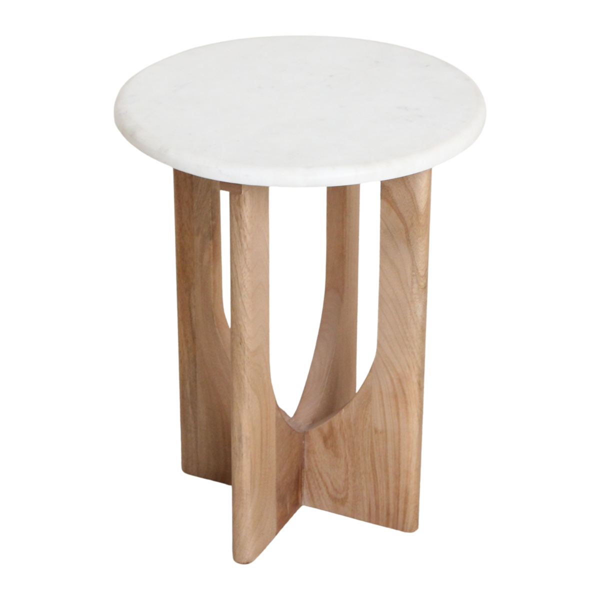 Marble Side Table - White Accent Table, Mango Wood Base, 30x30x50 cm