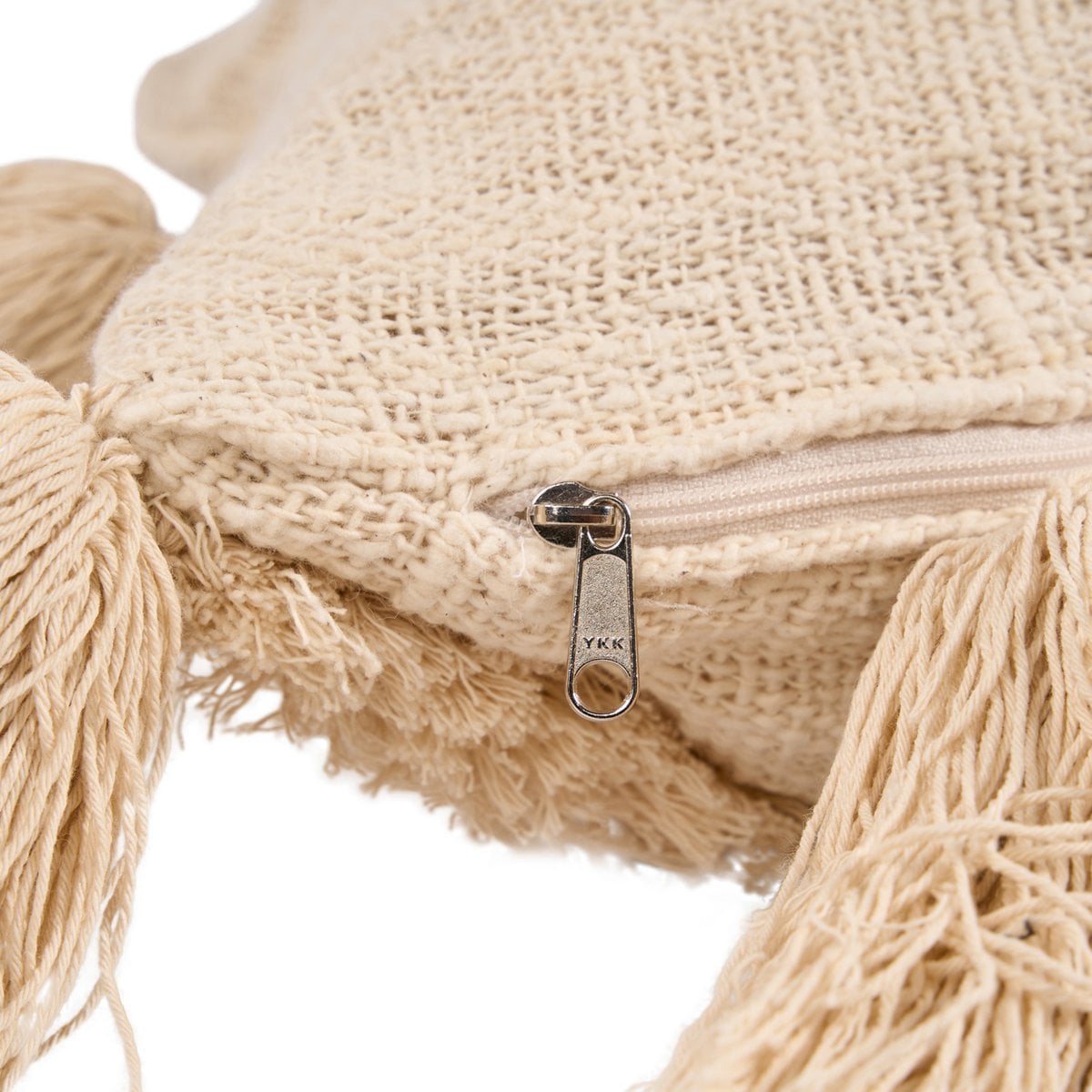 Cotton Tassel Cushion Cover - Cream Boho Throw Pillow, 35x60 cm