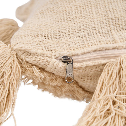 Cotton Tassel Cushion Cover - Cream Boho Throw Pillow, 35x60 cm