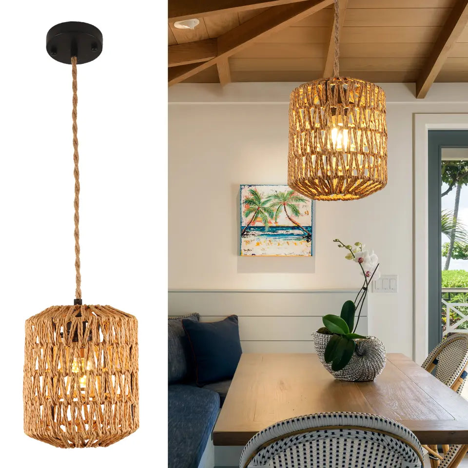 Rattan Pendant Light – Mid-Century Modern for Kitchen & Dining