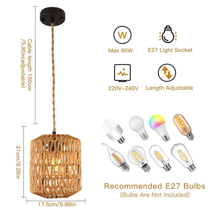 Rattan Pendant Light – Mid-Century Modern for Kitchen & Dining