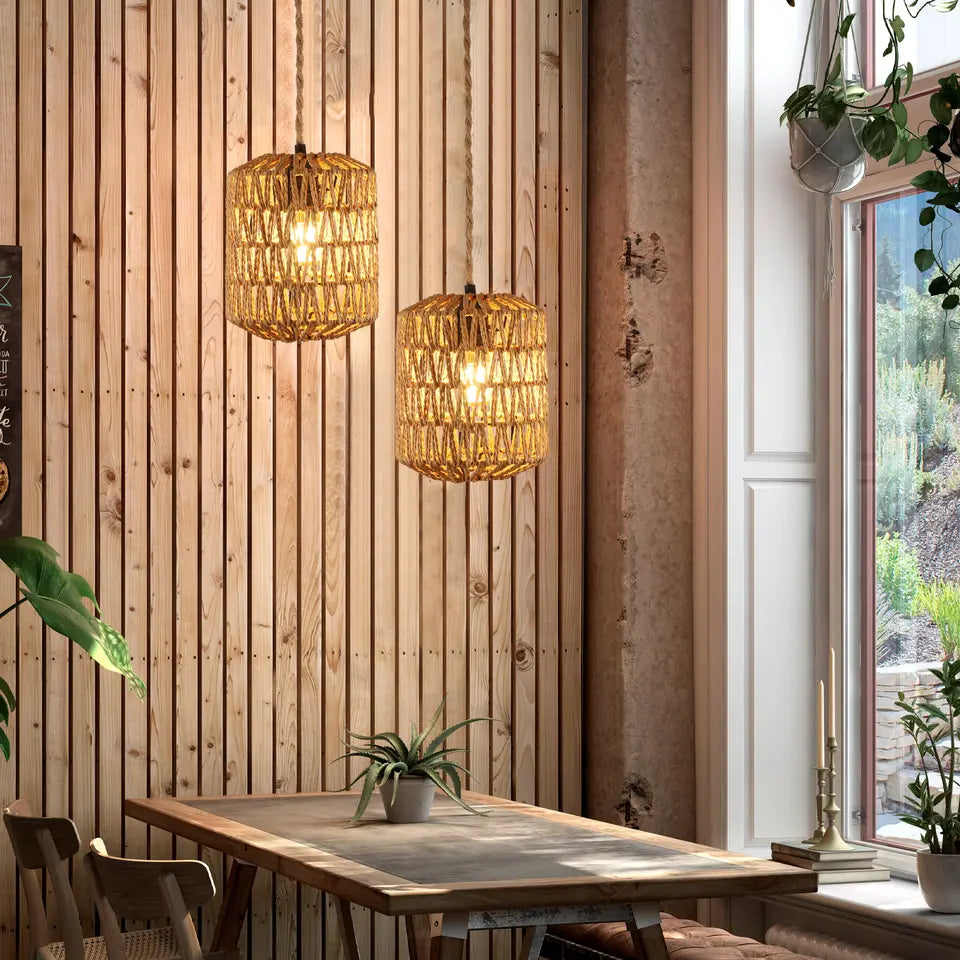 Rattan Pendant Light – Mid-Century Modern for Kitchen & Dining