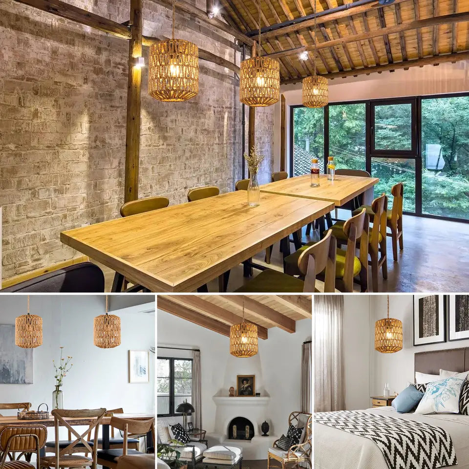 Rattan Pendant Light – Mid-Century Modern for Kitchen & Dining