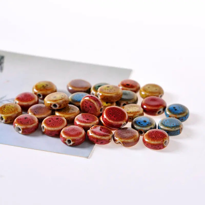 Ceramic Spacer Beads - 15x7mm Round Porcelain for Jewelry