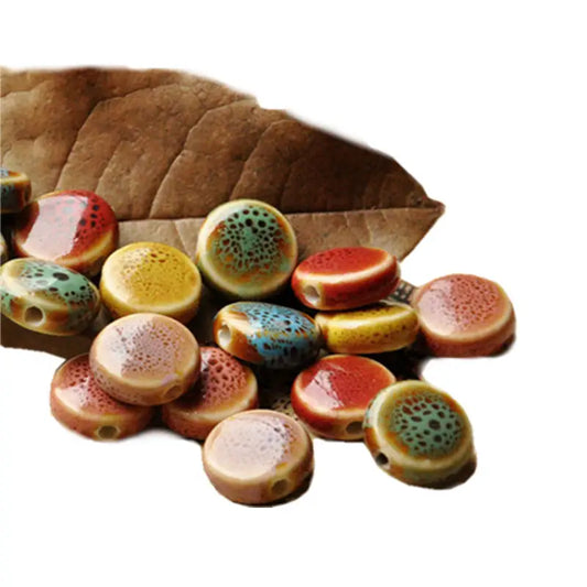 Ceramic Spacer Beads - 15x7mm Round Porcelain for Jewelry