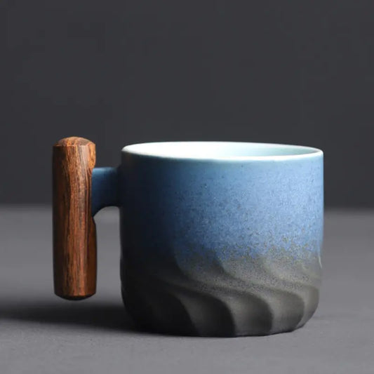 Japanese Retro Coffe Cup | Ceramic & Wood