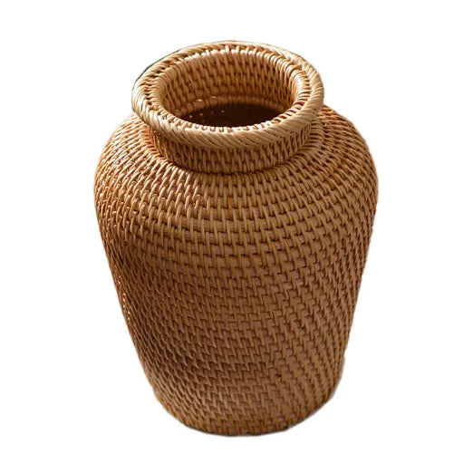 Handwoven Autumn Rattan Storage Vase | French Country Decor