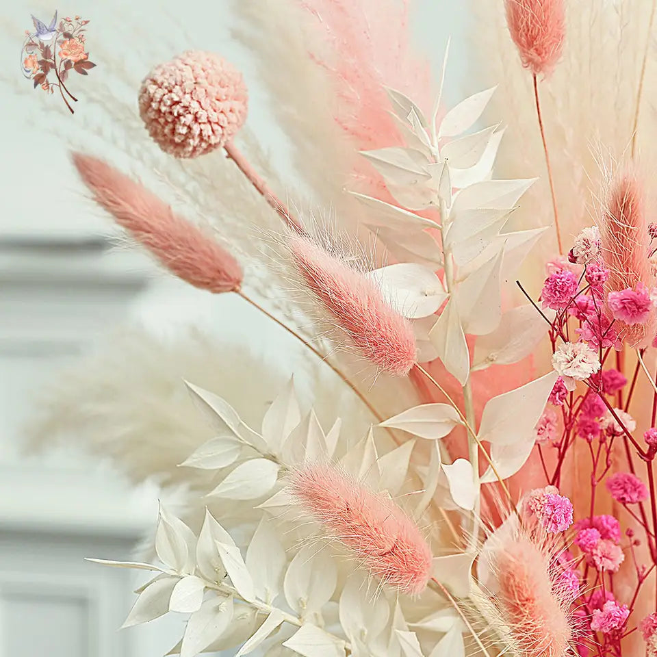 Pink & White Dried Flower Bouquet – Boho Wedding Centerpiece