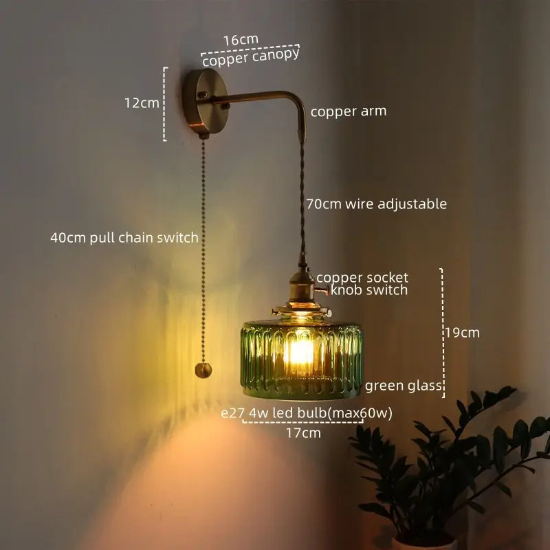 Vintage Green Glass Wall Sconce – Pull Chain Switch | sitezone test 02