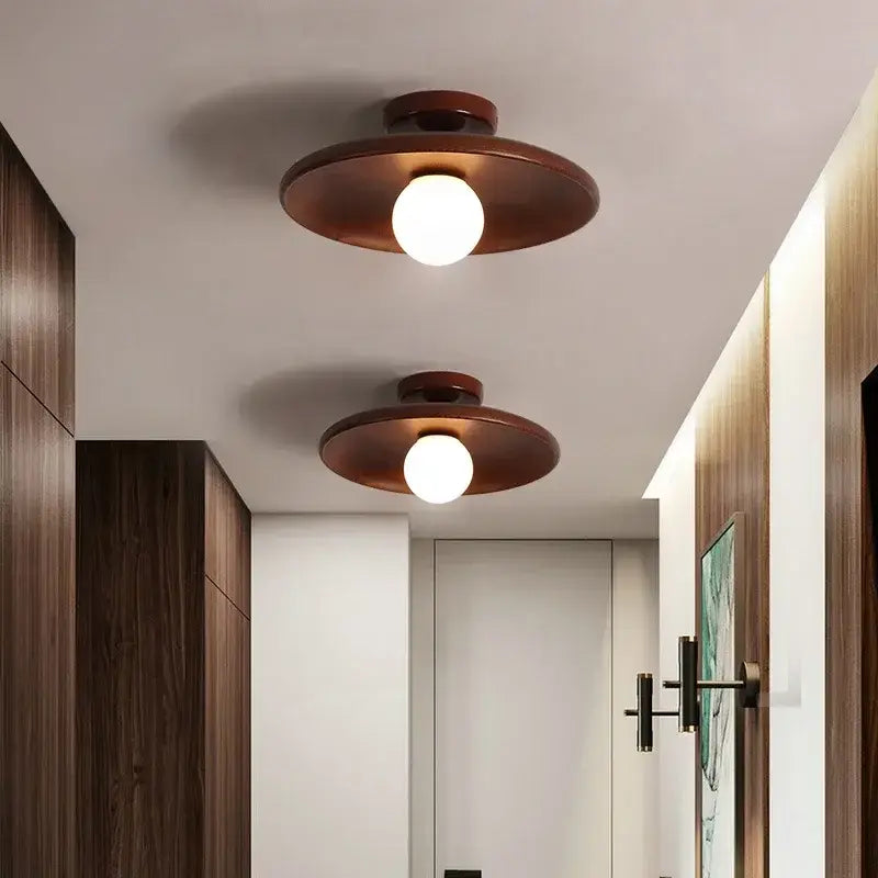Nordic Wooden Ceiling Light – Round Design for Bedroom