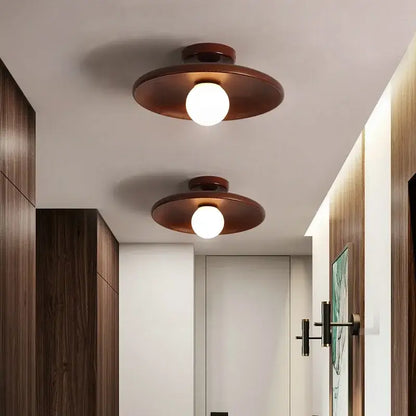 Nordic Wooden Ceiling Light – Round Design for Bedroom