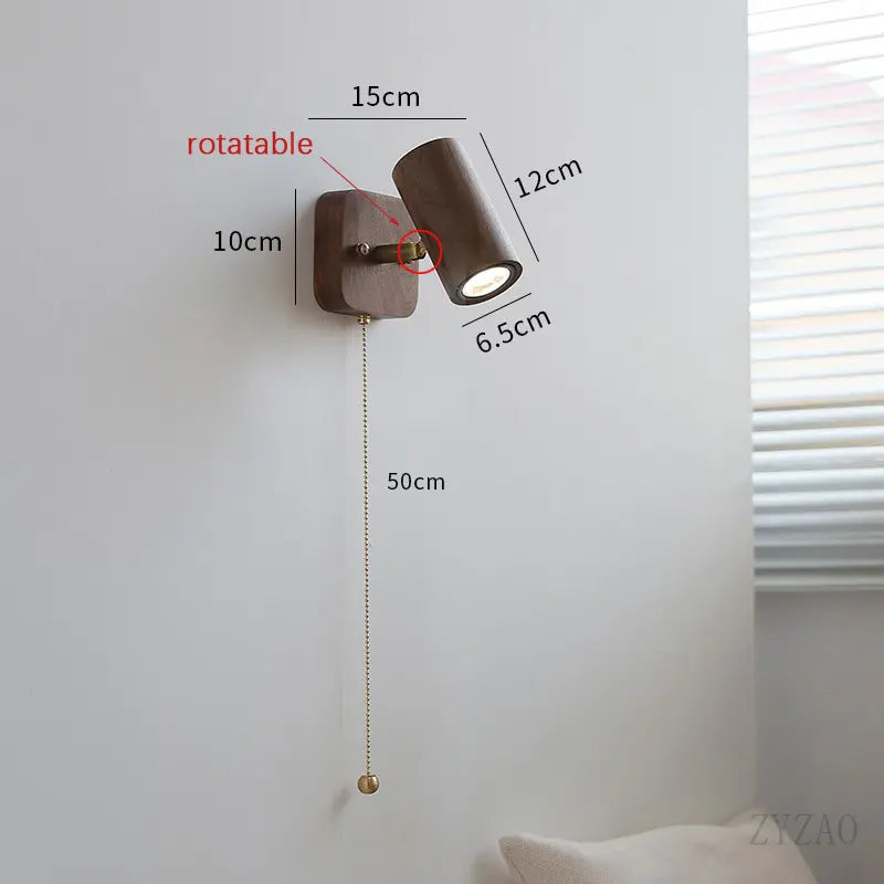 Retro Walnut Wall Lamp – Adjustable LED Spotlight