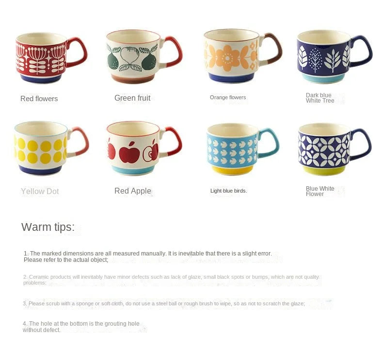 laysda 300ml Japanese Flower Coffee Mug Set Retro Ceramic Milk Oats Mug Office Water Handgrip Cup Kitchen Party Drinkware Set