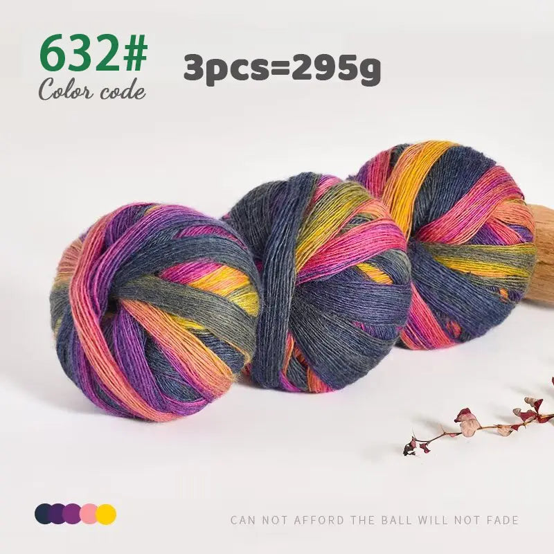 Rainbow Gradient Yarn - 295g Colorful Wool for Knitting