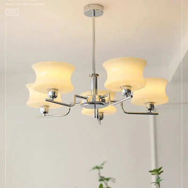 Milky White Glass Chandelier - Bauhaus Design for Modern Homes