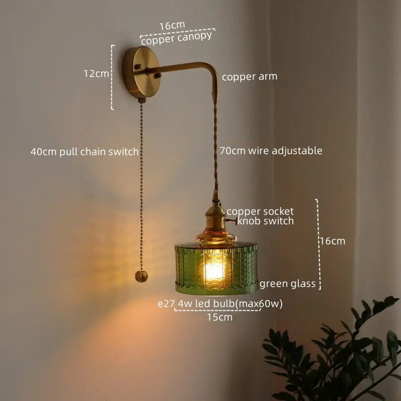 Vintage Green Glass Wall Sconce – Pull Chain Switch | sitezone test 02
