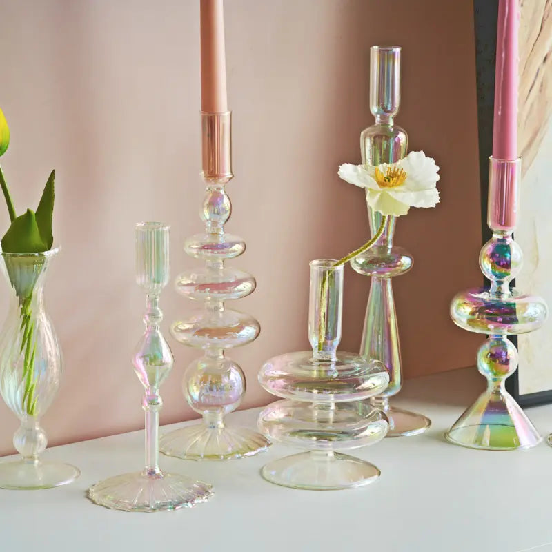 Nordic Rainbow Glass Candle Holder, Wedding Décor, Home Table Vase