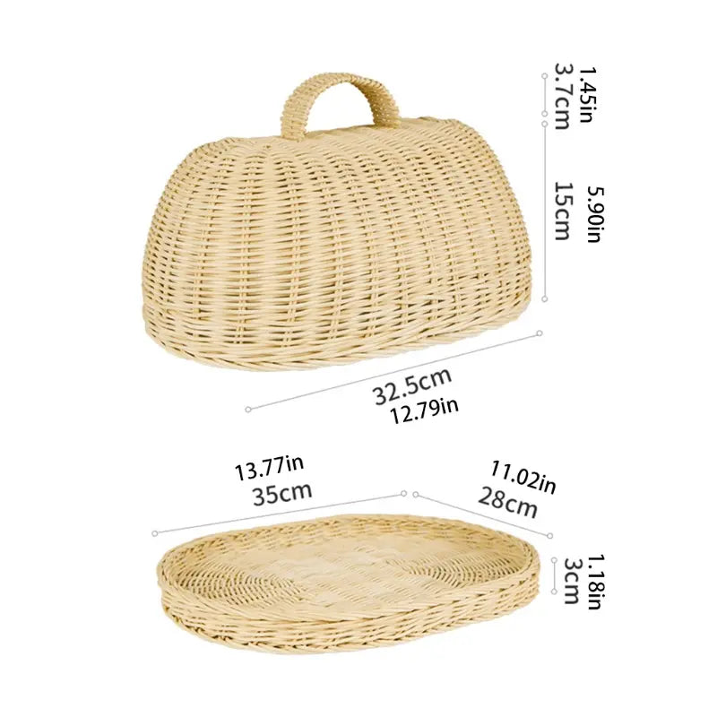 Rattan Bread Basket - Dust-Proof Cover & Kitchen Organizer