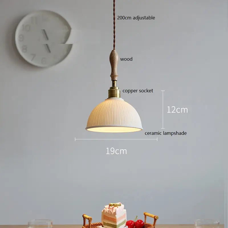 IWHD Schmetterling Keramik LED Pendelleuchte neben Holzgriff Kupfer Sockel Home Decor Schlafzimmer Esszimmer Wohnzimmer Licht Hängelampe
