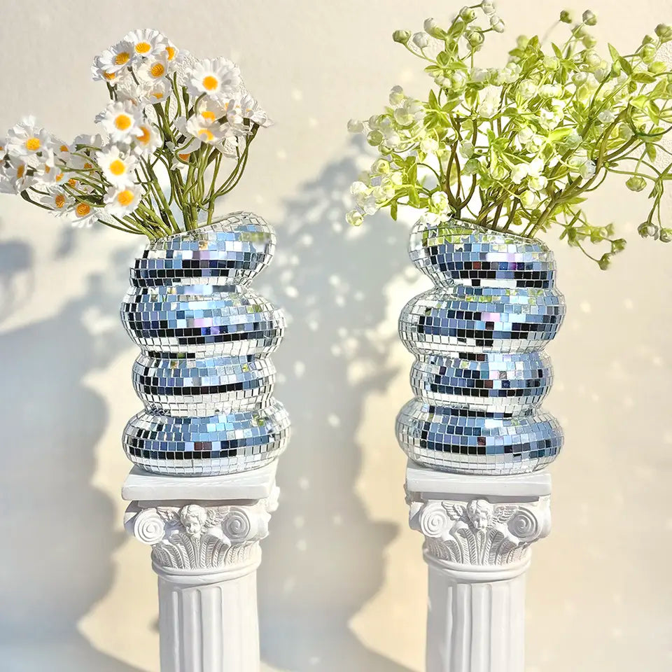 Disco Ball Vase – Glamorous Mirrored Decor for Flowers