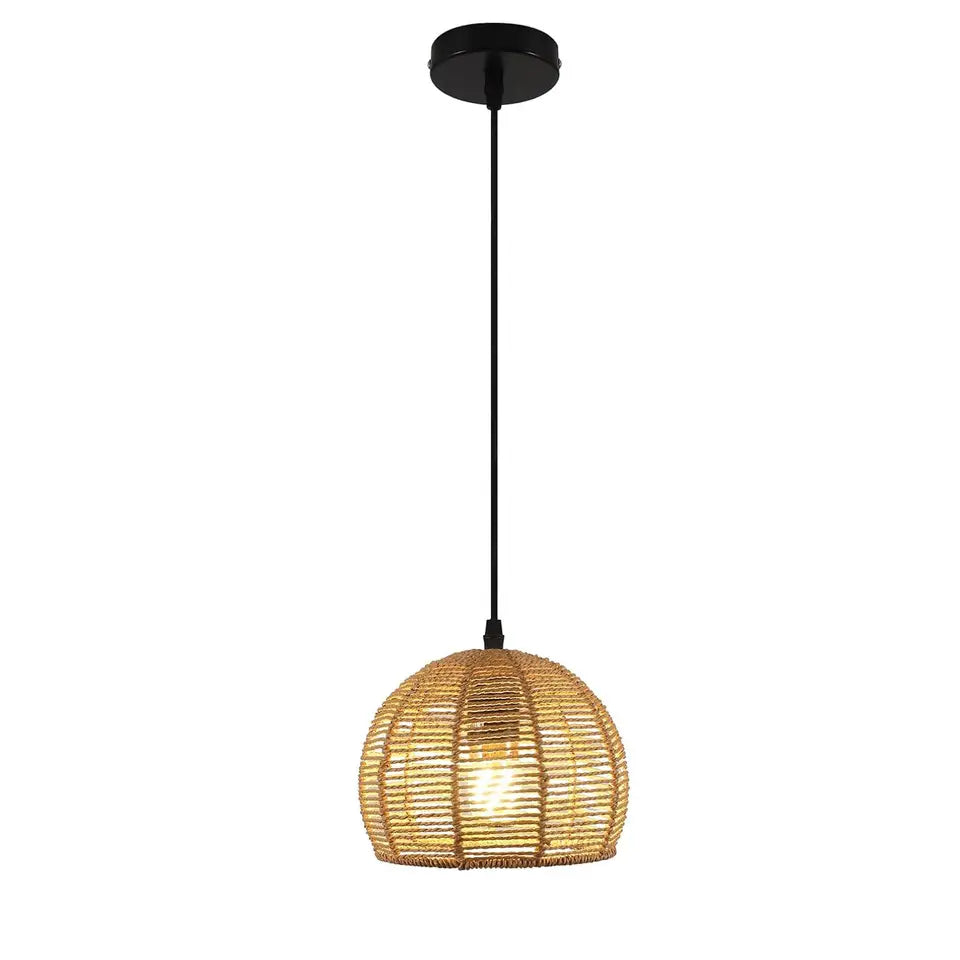 Rattan Pendant Light - Boho Woven Shade for Dining Room