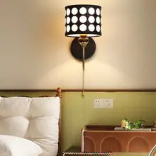 Retro Polka Dot Wall Sconce - Fabric Shade, Bedroom Light