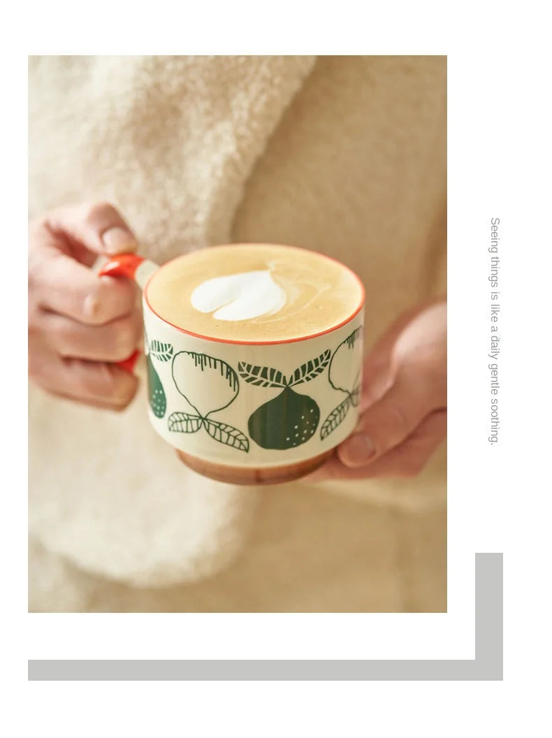 laysda 300ml Japanese Flower Coffee Mug Set Retro Ceramic Milk Oats Mug Office Water Handgrip Cup Kitchen Party Drinkware Set