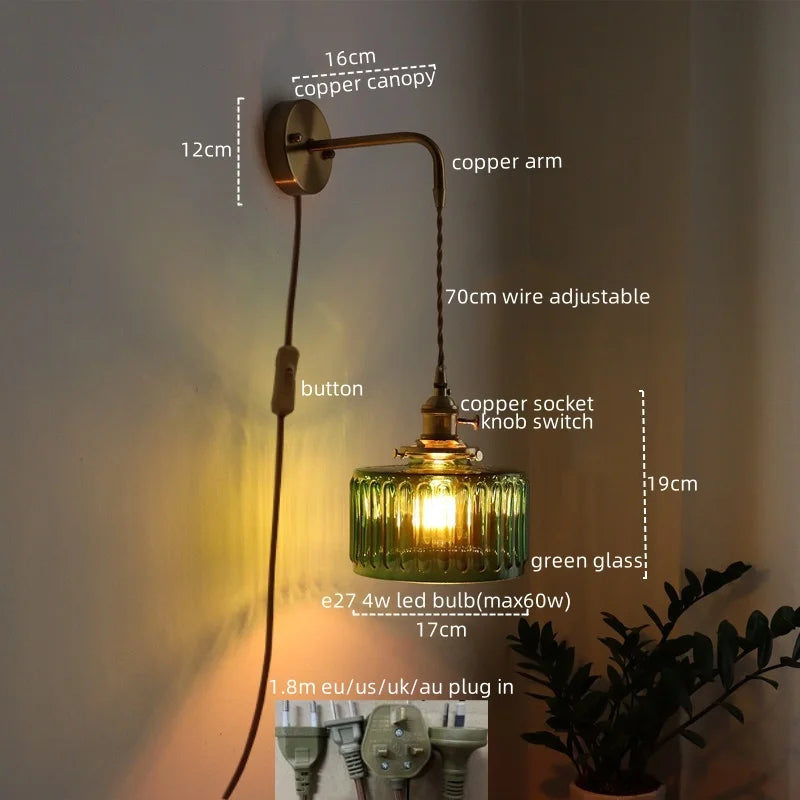 Vintage Green Glass Wall Sconce – Pull Chain Switch | sitezone test 02