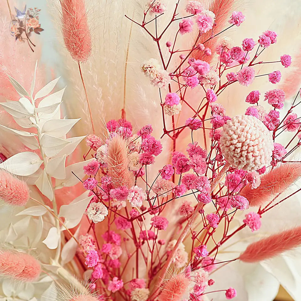 Pink & White Dried Flower Bouquet – Boho Wedding Centerpiece