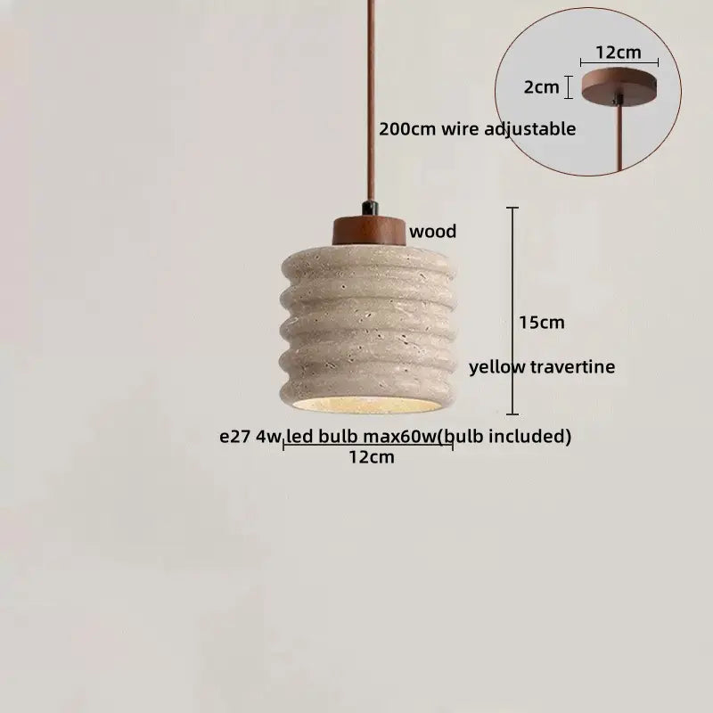 IWHD Cave Stone LED Pendant Lights Fixtures Yellow Travertine Restaurant Bedroom Living Room Modern Hanging Lamp Chandelier